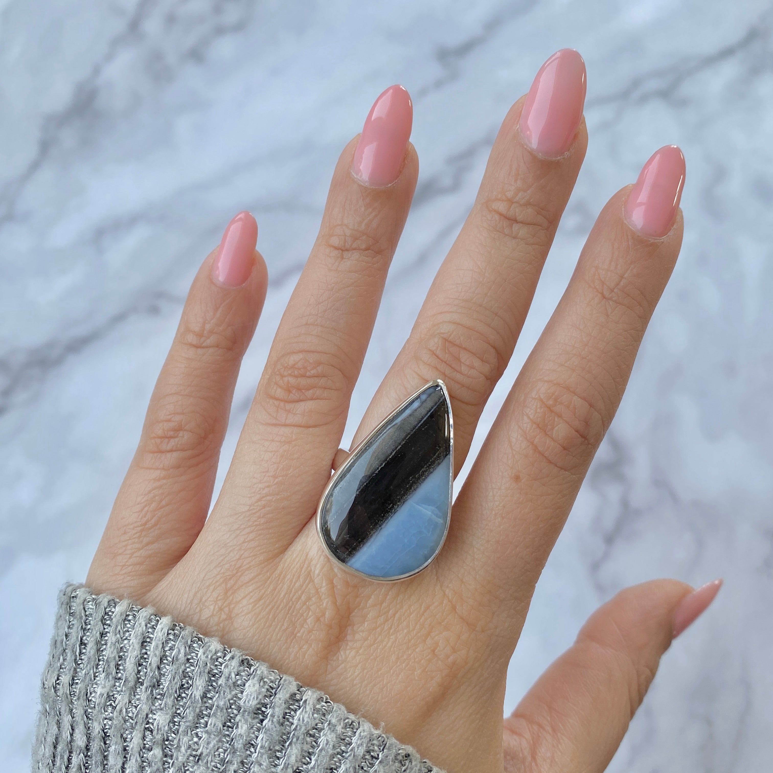 Blue Opal Adjustable Ring-(BLO-R-20.)